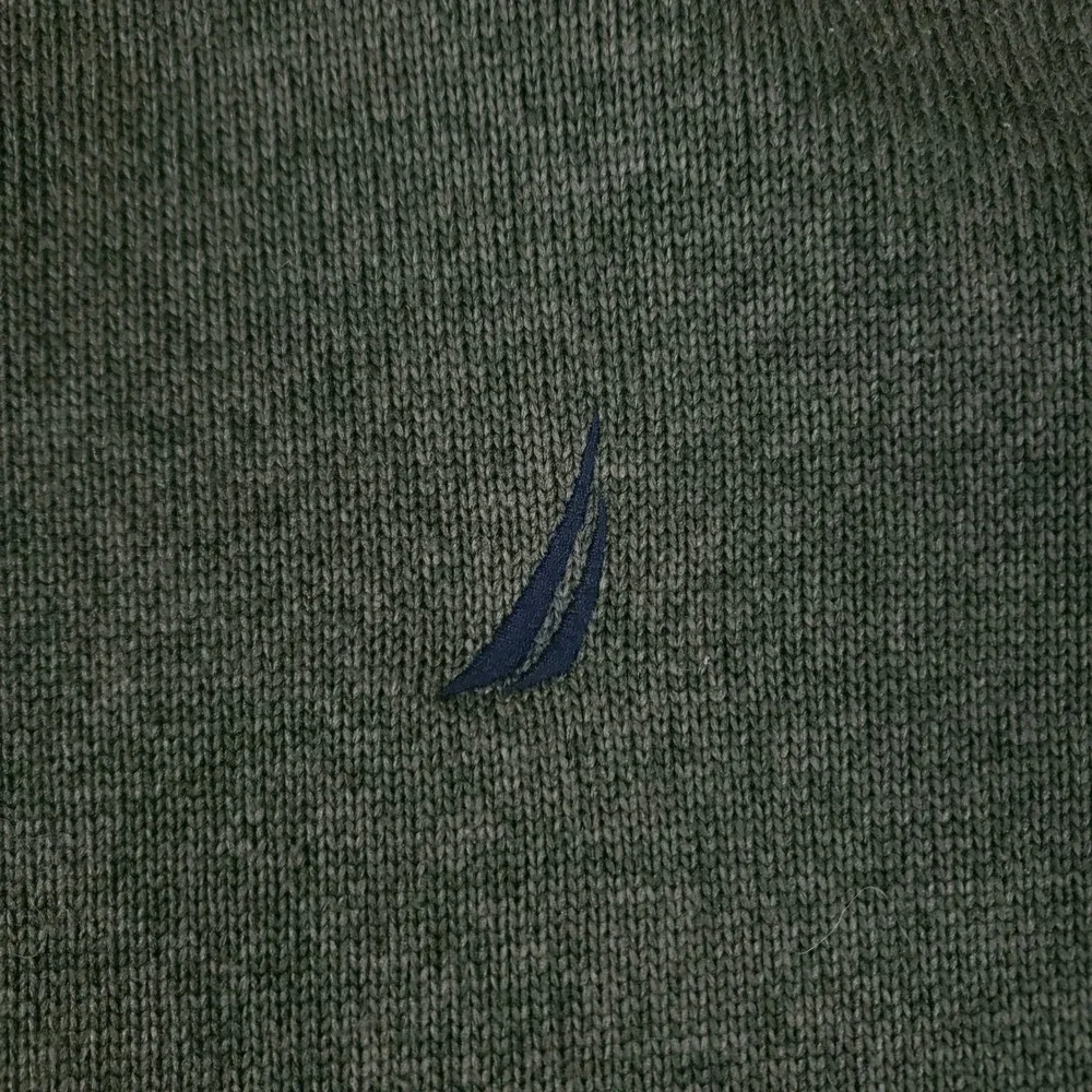 Nautica Mens Quarter Zip Pullover Sweater Olive Green Heathered Knit M Fisherman